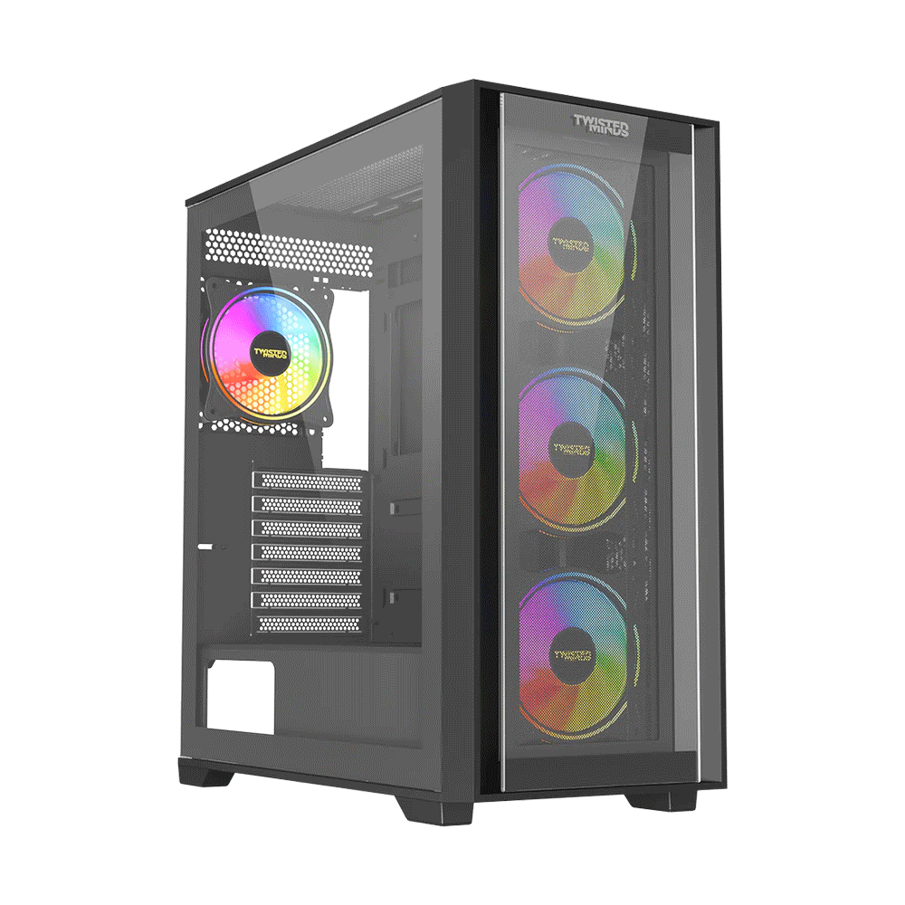 [NS028560] Twisted Mind Ultimate E-Atx Mid Tower Left Side Tempered Glass Panel Case With 4 RGB Fans - Black
