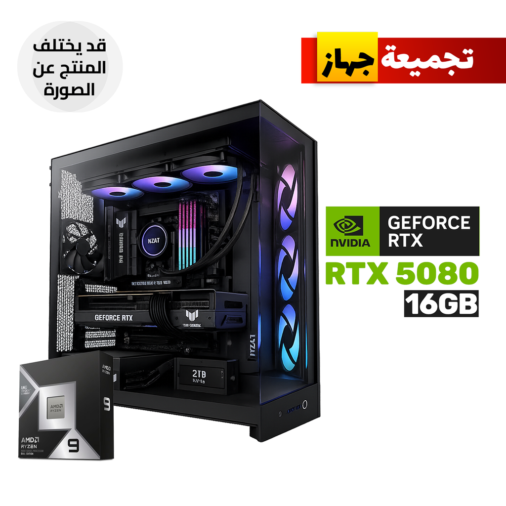 Gaming PC RYZEN 9-9950X3D2 Dual Edition Processor, Asus TUF Gaming X870E-Plus Wifi7, 32GB RAM DDR5, 2TB SSD NVMe,Nvidia RTX 5080 16GB VGA, 1000 WATT GOLD PSU, ASUS TUF L360 Liquid Cooler,NZXT H9 Flow RGB Case, Windows 11 Pro (License)