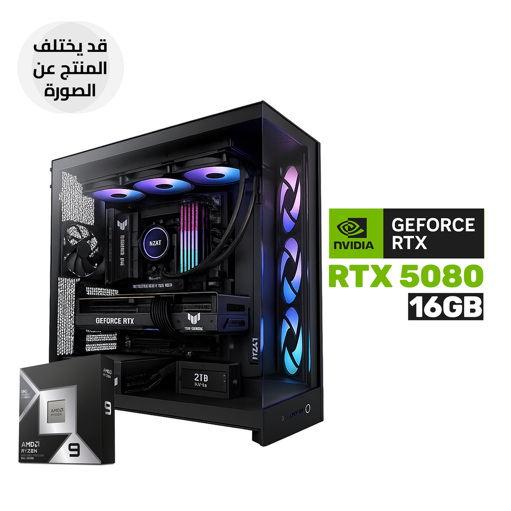 Gaming PC RYZEN 9-9950X3D2 Dual Edition Processor, Asus TUF Gaming X870E-Plus Wifi7, 32GB RAM DDR5, 2TB SSD NVMe,Nvidia RTX 5080 16GB VGA, 1000 WATT GOLD PSU, ASUS TUF L360 Liquid Cooler,NZXT H9 Flow RGB Case, Windows 11 Pro (License)
