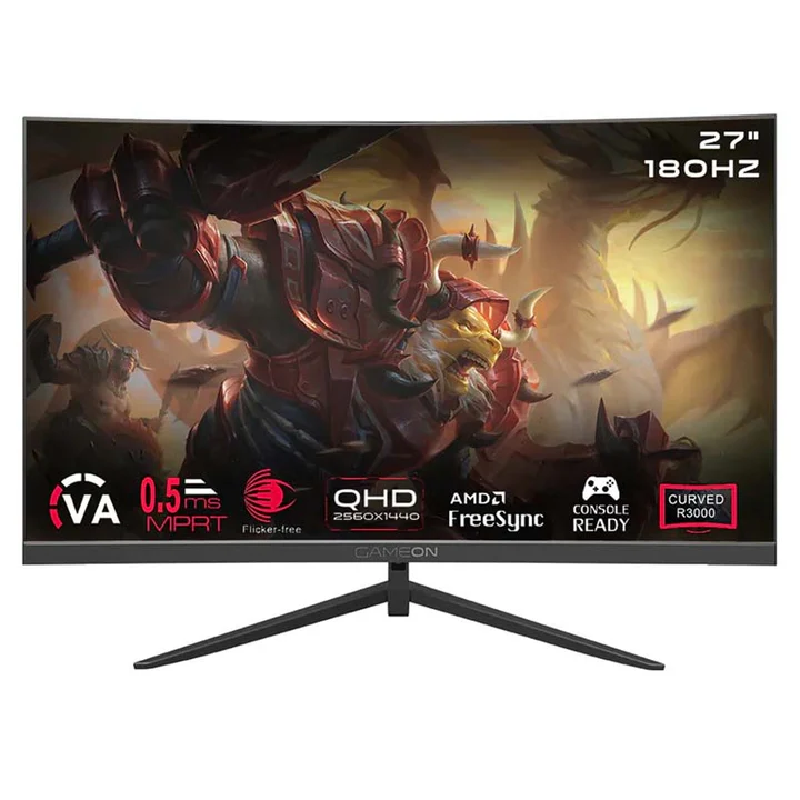 GAMEON GOC27Q180VA 27" QHD, 180 Hz, MPRT 0.5 ms, HDMI 2.1, VA Panel Curved Gaming Monitor
