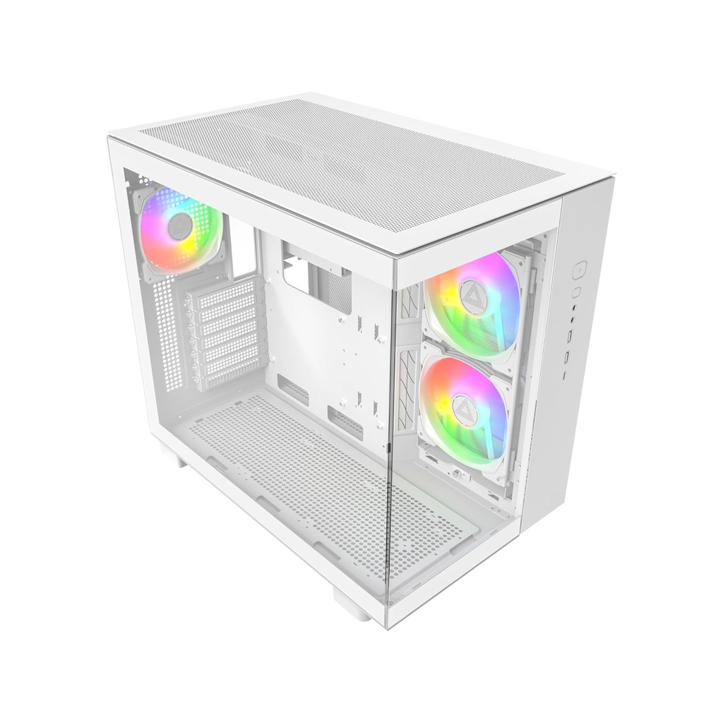 [NS027201] Montech King 65 Pro Mid Tower Two Panel Front & Left Side Tempered Glass Case with 3 RGB Fans - White