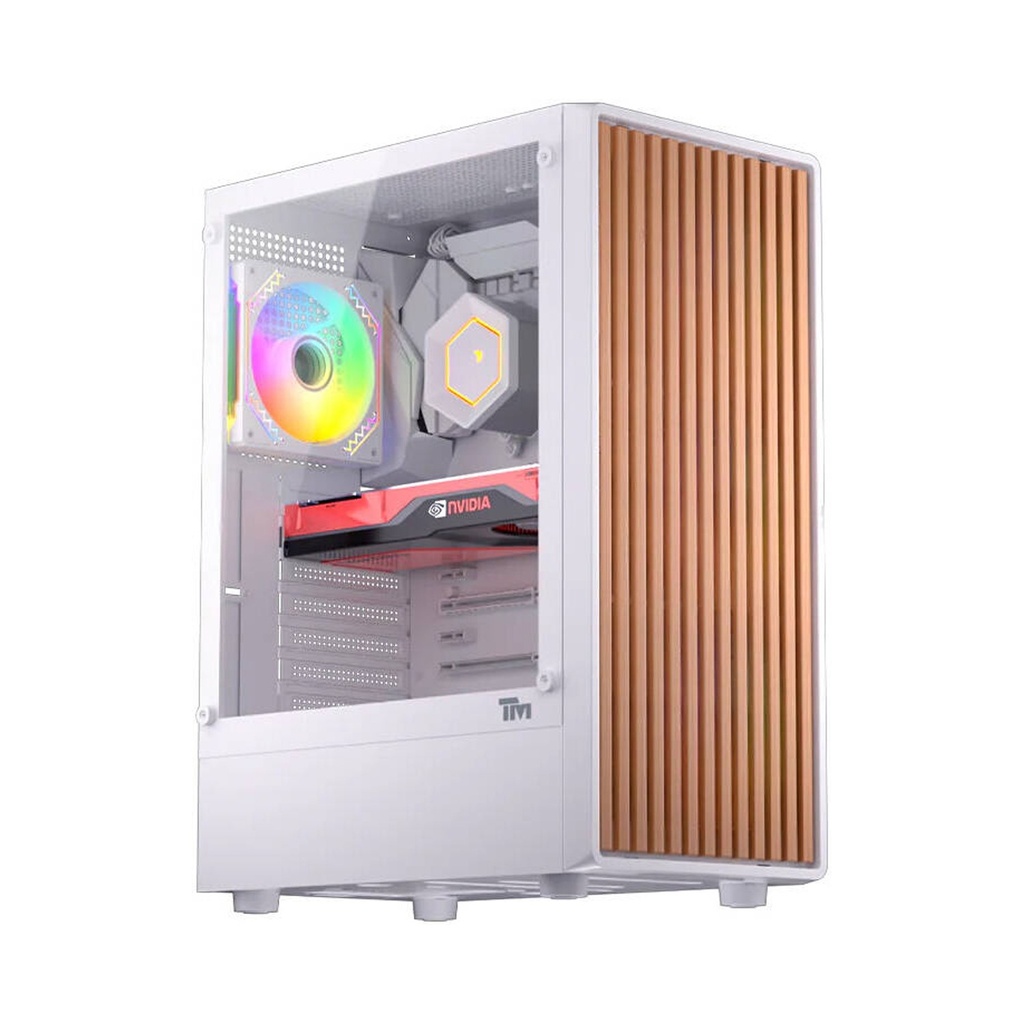 [NS033735] Twisted Minds WoodX Series ATX Mid Tower Gaming Case - White (4 ARGB Fans Included)