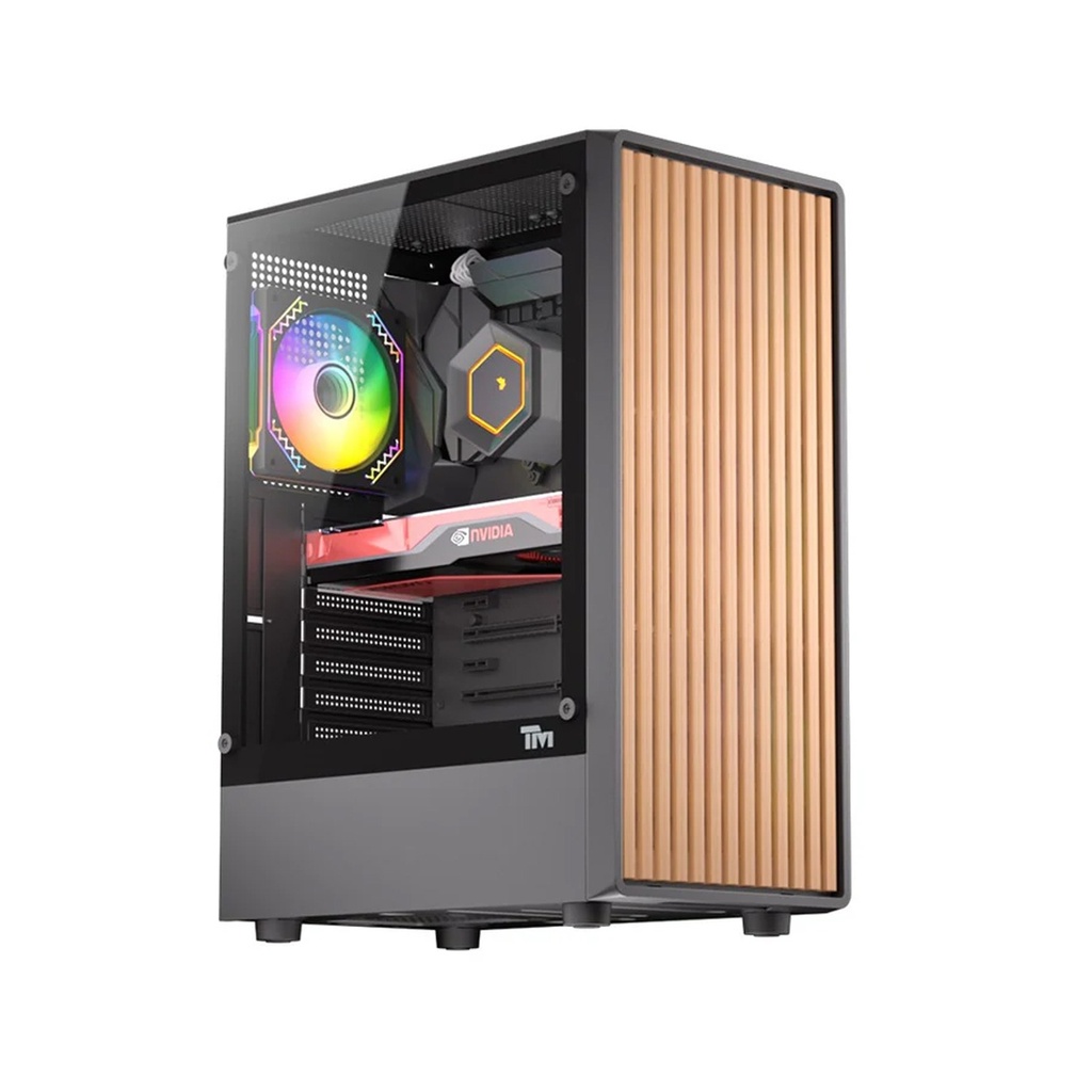 [NS033734] Twisted Minds WoodX Series ATX Mid Tower Gaming Case - Black (4 ARGB Fans Included)