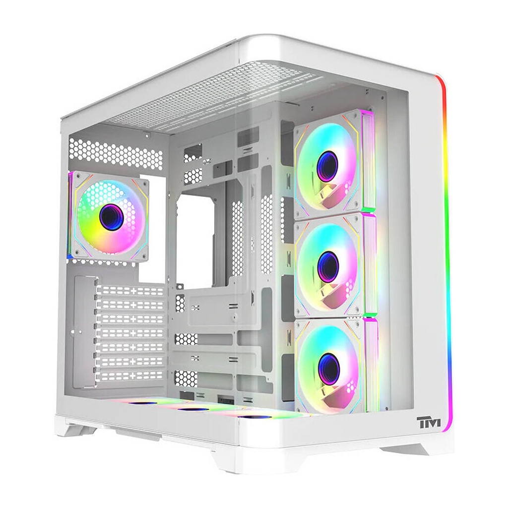 Twisted Minds Flux Series ATX Mid Tower Gaming Case - White (7 ARGB Fans Included)