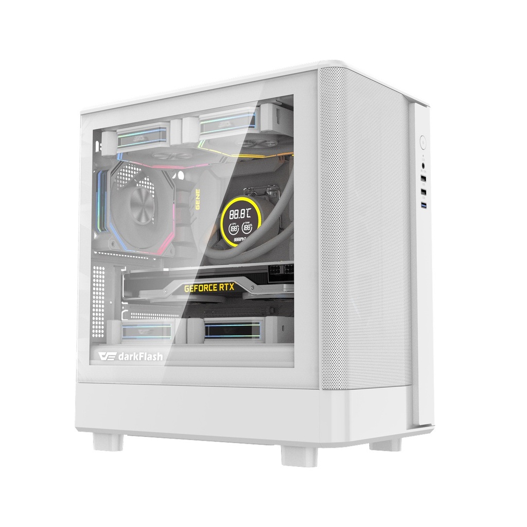 [NS033757] Darkflash DB330M M-ATX Fornt & Left Side Tempered Glass Panel Case With 3 ARGB Fans - White