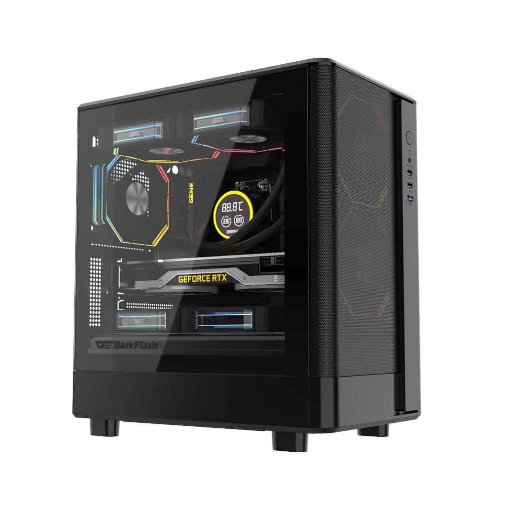 [NS033756] Darkflash DB330M M-ATX Fornt & Left Side Tempered Glass Panel Case With 3 ARGB Fans - Black