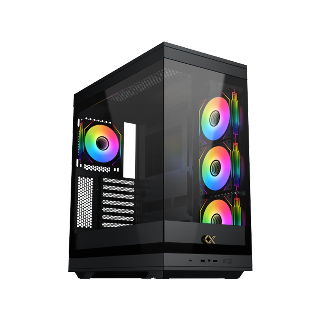 Xigmatek META ATX Mid Tower Case Front Side & Left Side Tempered Glass Panel with 4 ARGB Fans - Black