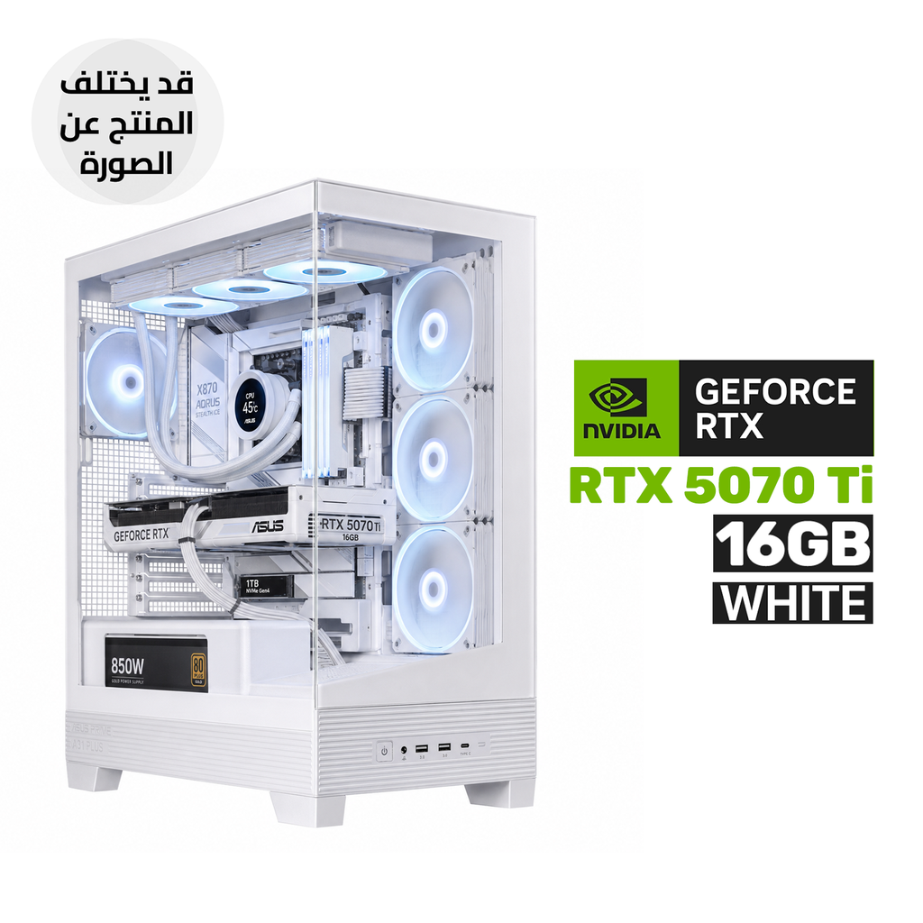 [NS033761] Gaming PC - AMD Ryzen 9 9950X3D, X870 AORUS STEALTH ICE Motherboard, 32GB D5 RAM (6000) White, 1TB SSD NVMe Gen4, RTX 5070 Ti 16GB White, 850 WATT GOLD PSU, Asus Prime L360 Liquid Cooler, Asus A31 Plus Mid Tower Case 4x RGB Fans, Windows 11 Pro License