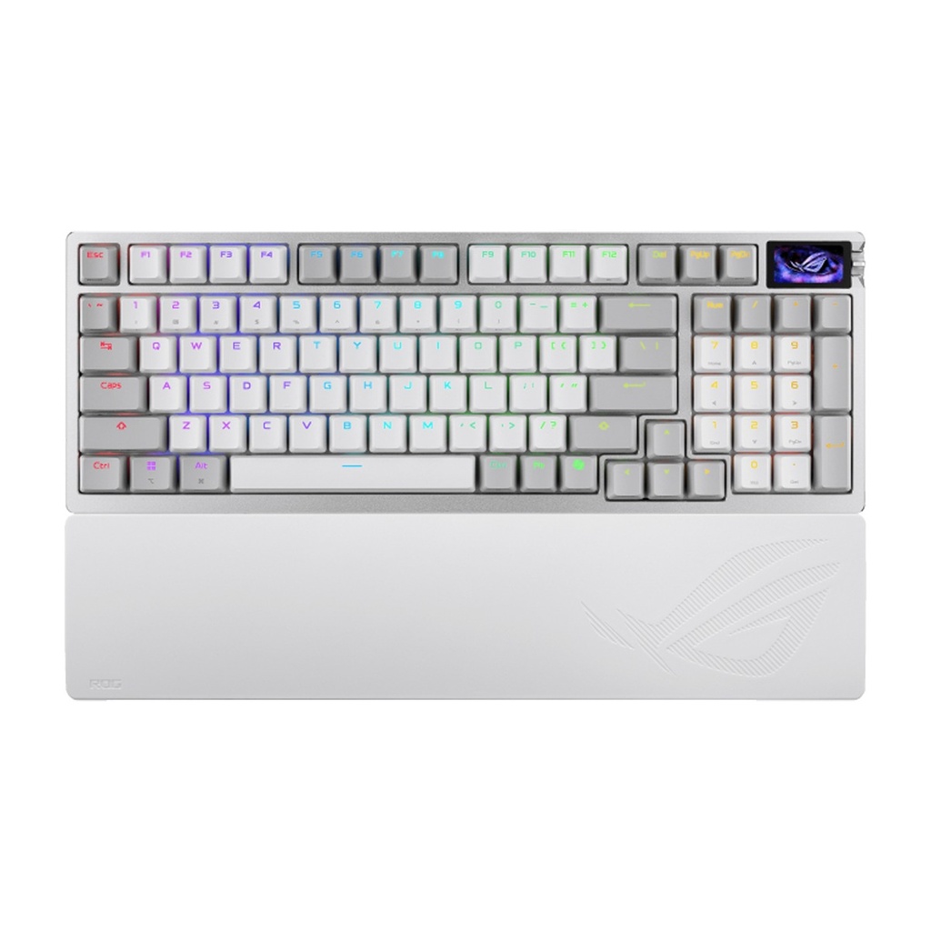 [NS039670] ASUS ROG Azoth 96 HE Wireless Gaming Keyboard, Tenkeyless Size, ROG HFX V2 Magnetic Switches, Featuring an OLED Display, three-way knob, Tri-Mode connectivity, Detachable Silicone Wrist Rests, White | 90MP040H-BKCA10