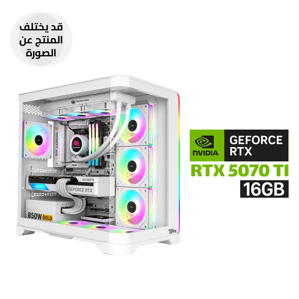 [NS039605] Gaming PC - AMD RYZEN 7-9800X3D, Asus TUF Gaming B850-Pro Wifi7 Neo White MB, 32GB RAM DDR5, 1TB SSD NVMe, GIGABYTE 5070 TI 16GB VGA, 850 WATT GOLD PSU, L360 Liquid Cooler White, Twisted Minds Flux Series ATX Case with 7x Fans, Windows 11 Pro (License)