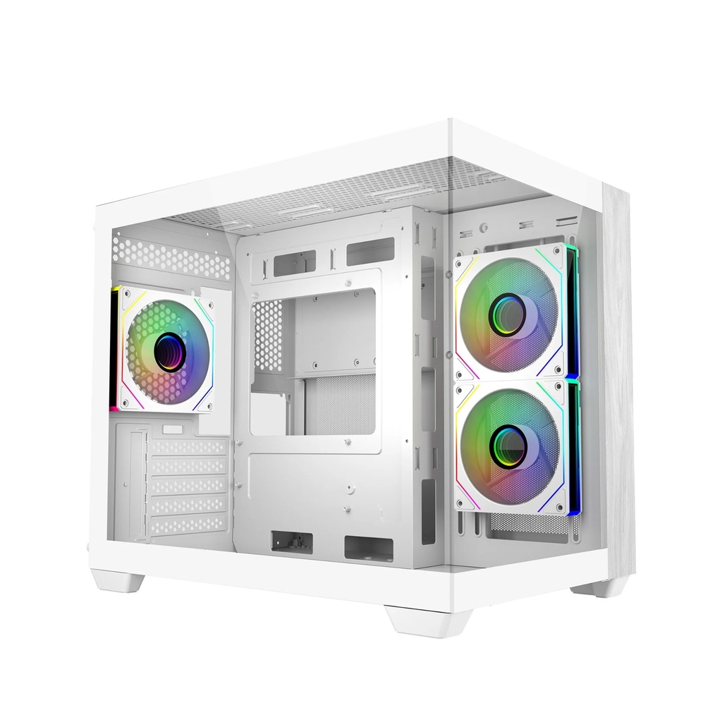 [NS039800] Cooler Master Elite 481 Wood Mini Tower Fornt & Left Side Tempered Glass Panel Case With 3 ARGB Fans - White