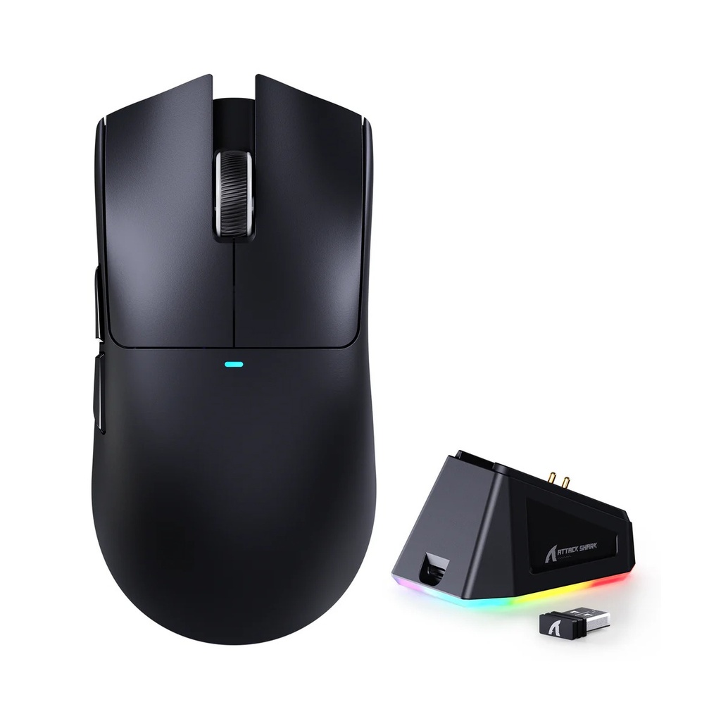 [NS039656] Attack Shark X11 Tri-Mode-Wired/2.4G/B, 22000 DPI, 5 Programmable Buttons With RGB Charging Dock, - Black