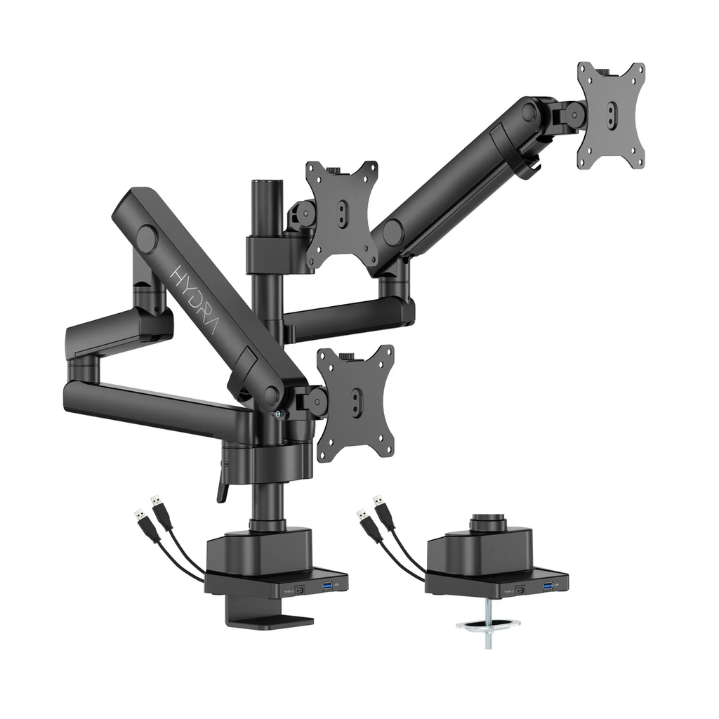 [SA-MS03] Sades Hydra Triple Monitor Arm Screen Rotation Vesa Compatible USB-A & USB-C - Black (Fit Screen Size 17" - 27")