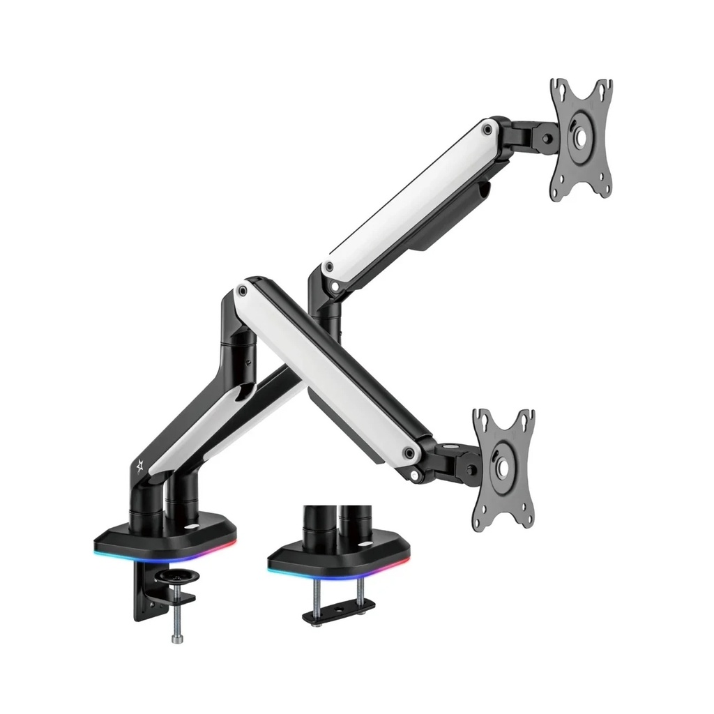 Sades APEP Dual Monitor Arm RGB Screen Rotation Vesa Compatible - Black & white (Fit Screen Size 17" - 32" Flat/Curved)