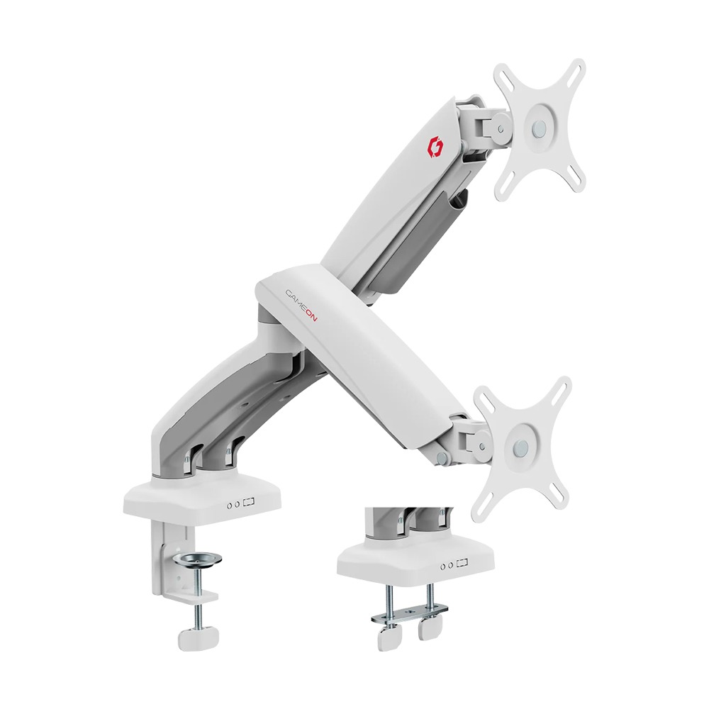 GAMEON Mechanical Spring Dual Monitor Arm For Gaming & Office Use (17" - 32") Flat & Curve Monitor Arm Upto 9 Kg-White