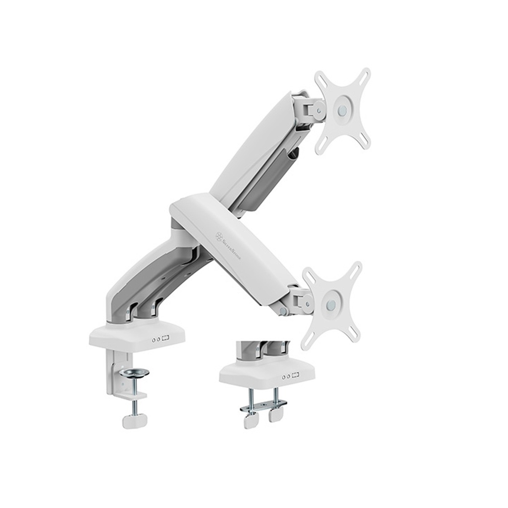 Silver Stone Dual Monitor Arm With Mechanical Spring And Plastic Armor (24'' to 32'') - White