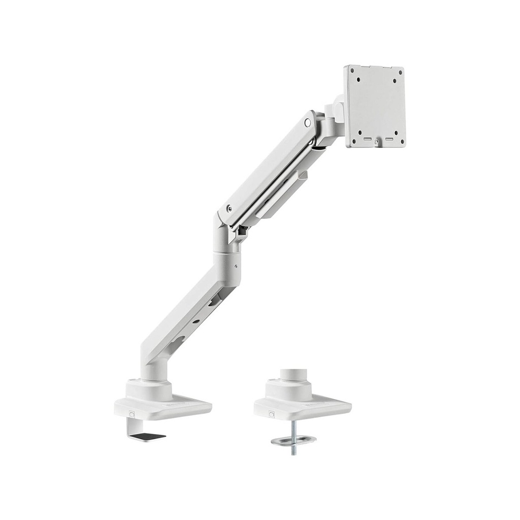 Silver Stone Single Monitor Arm With Heavy Duty Gas Spring Design And Versatile Adjustability (17'' to 49'') - White