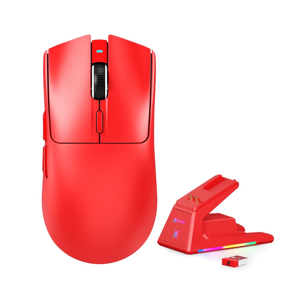 [X1-RED] Attach Shark X1 PAW3395 Pro Wired+2.4G & BT Connections 50-40000DPI, 100 Million Times Switch with RGB Charging Dock - Red