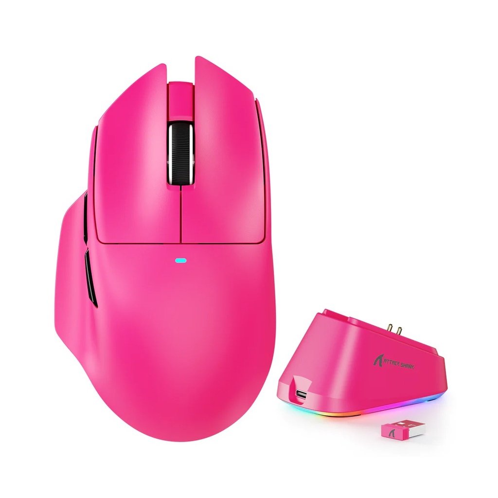 Attack Shark V6 Tri-Mode Connection 800-25000DPI, 1K Polling Rate with Magnetic Charging Dock - Berry Red