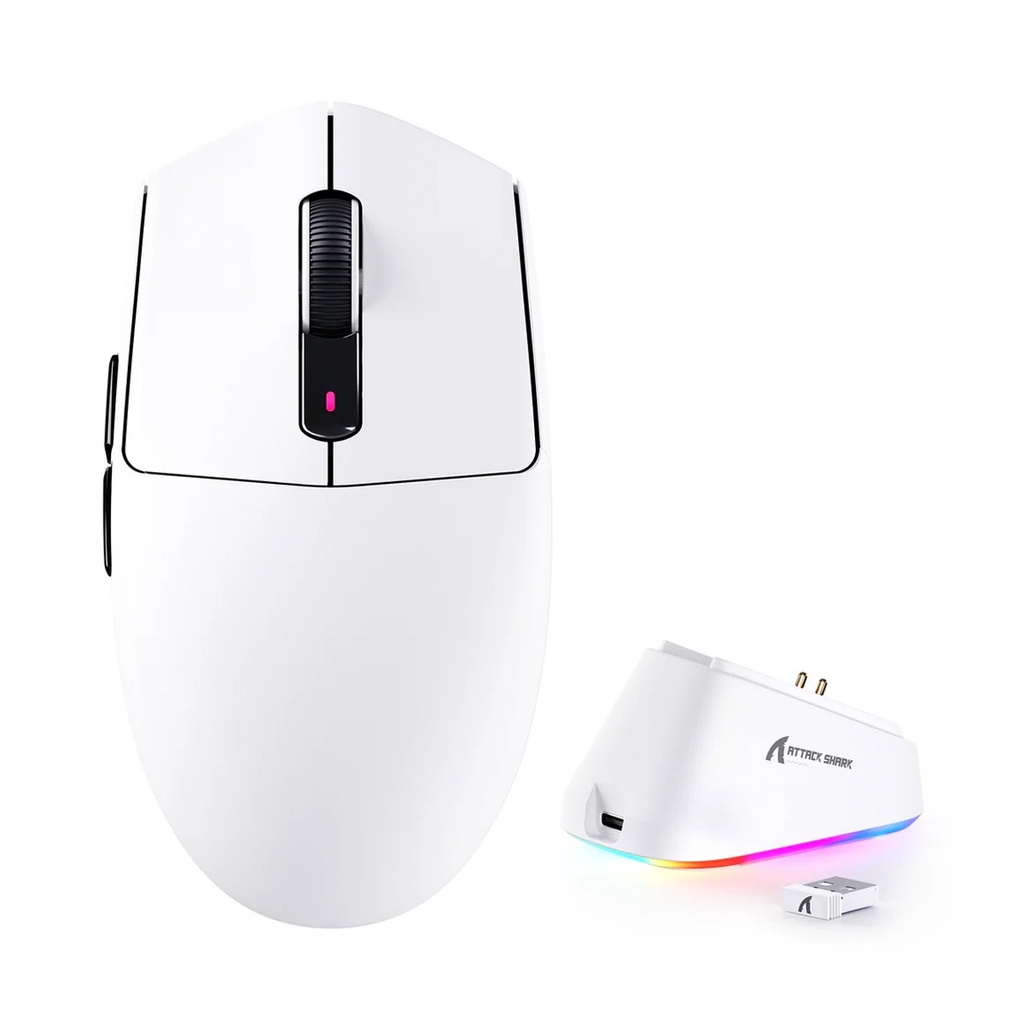 [G3PRO-WHITE] ATTACK SHARK G3PRO Tri-mode Wireless Gaming Mouse with Charge Dock 25000 DPI Ultra Lightweight - White