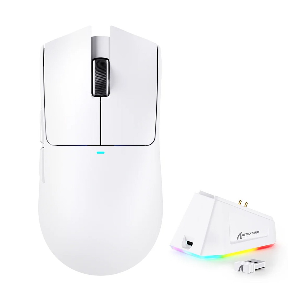 [X11-WHITE] Attack Shark X11 Tri-Mode-Wired/2.4G/B, 22000 DPI, 5 Programmable Buttons With RGB Charging Dock - White