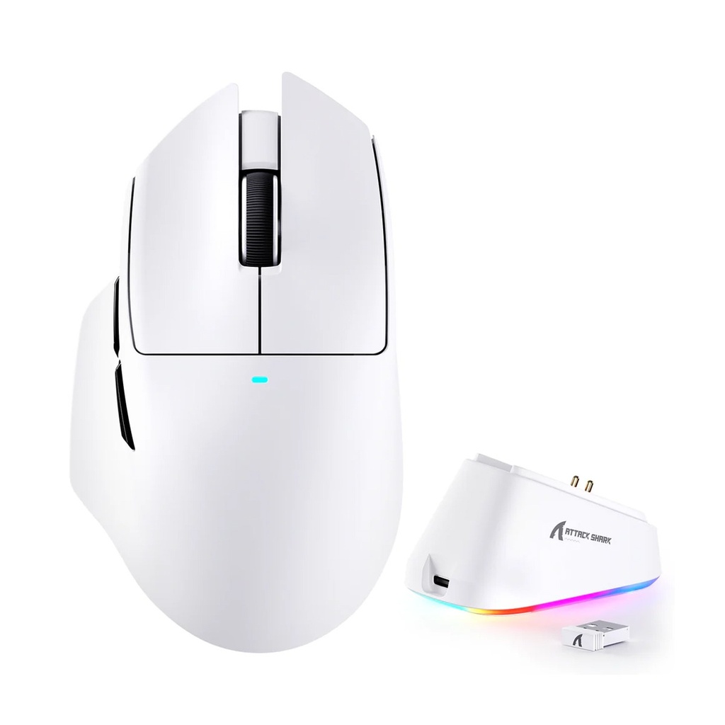 Attack Shark V6 Tri-Mode Connection 800-25000DPI, 1K Polling Rate with Magnetic Charging Dock - White