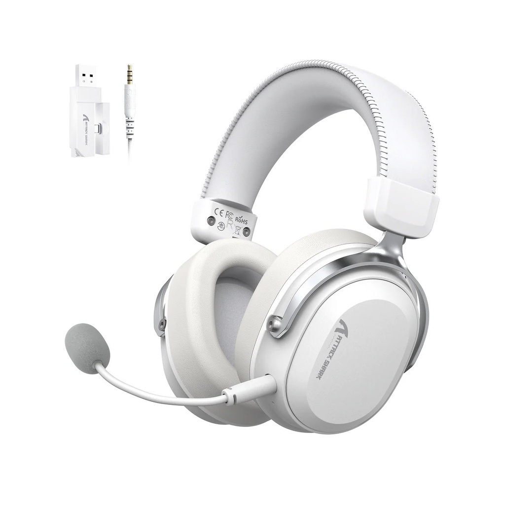 Attack Shark L30 Pro Wired+2.4G & BT Tri-Mode Gaming Headset, Omnidirectional Microphone Wireless Range Upto 10 Meter - White & Silver