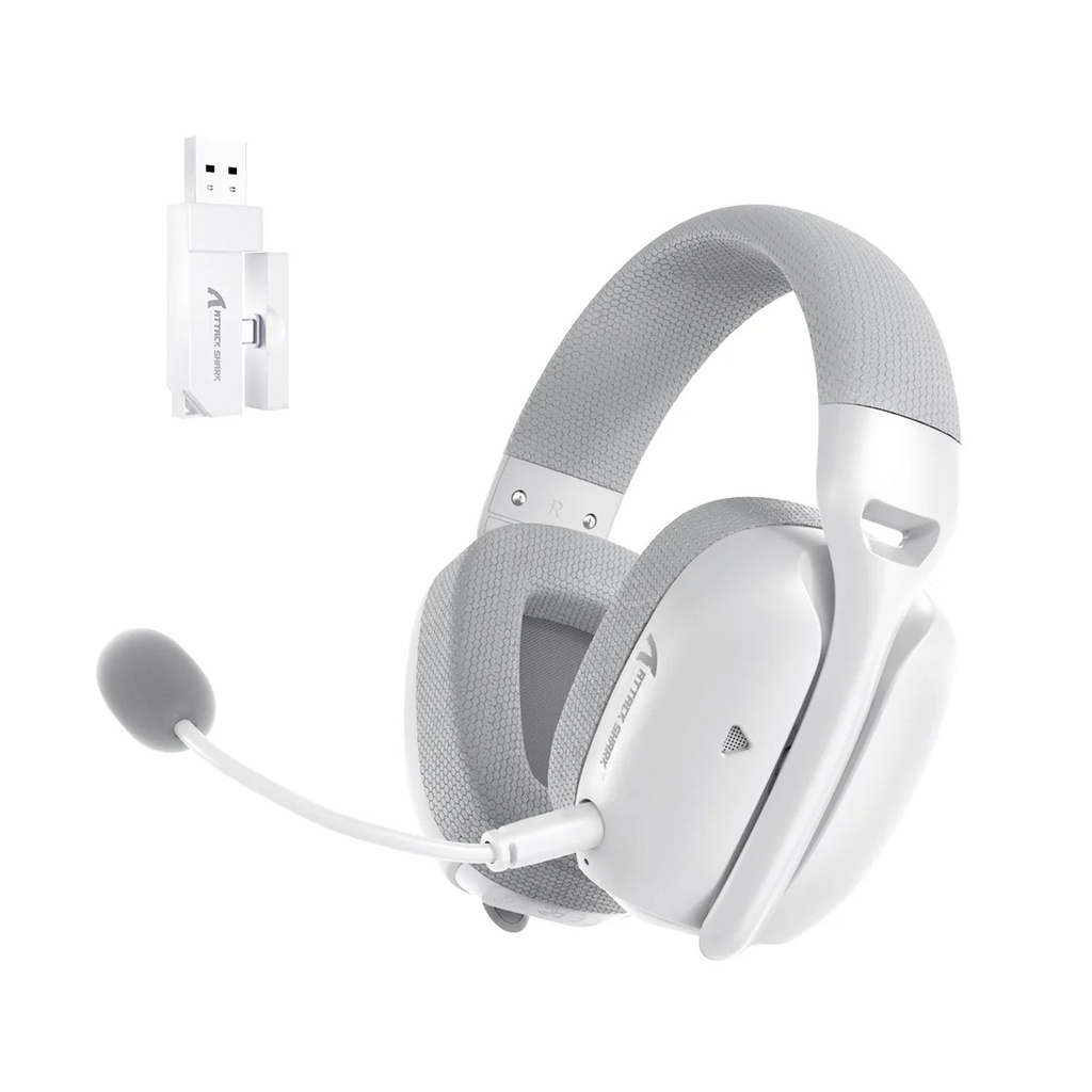 [L80PRO-WHITE] Attack Shark L80 Pro Tri-Mode Gaming Headset Noise-Cancelling, Wireless Range Upto 10 Meter - White