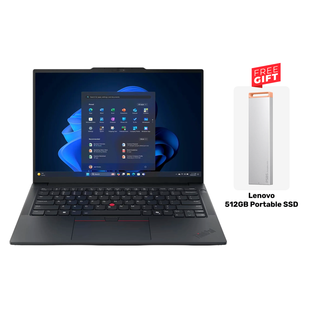Lenovo ThinkPad E14 Gen 7 Laptop, Intel Core 7 240H Processor, 16GB RAM DDR5, 512GB SSD NVMe, Integrated Intel Graphics, 14" WUXGA (1920x1200) IPS 60Hz Display, Backlit, English Keyboard, Windows 11 Pro (License) + Free Gift Lenovo 512GB Portable SSD