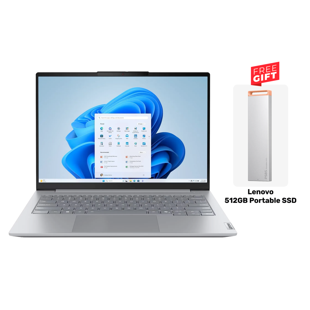 Lenovo ThinkBook 14 Gen 8 Laptop, Intel Core Ultra 5 225U Processor, 16GB DDR5 RAM, 512GB SSD NVMe, Integrated Intel Graphics, 14" WUXGA IPS 60Hz Display, Backlit Keyboard, Windows 11 Pro License + + Free Gift Lenovo 512GB Portable SSD