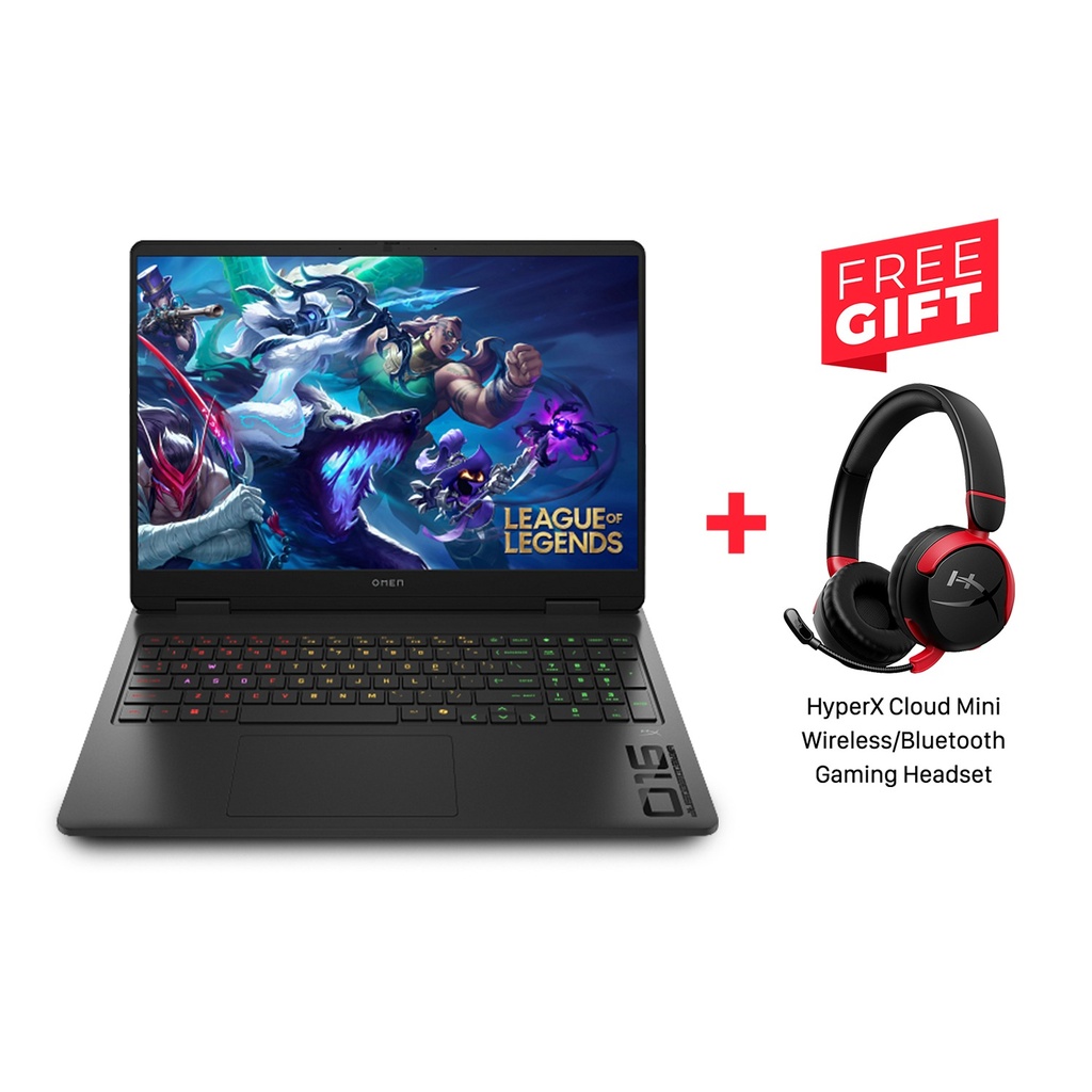 HP Omen(16-AM0030NE) Gaming Laptop, Intel Core i7-14650HX, 16GB D5 RAM, 512GB SSD NVMe, RTX 5070 8GB VGA, 16" 2K IPS 165Hz Display, RGB Keyboard, Windows 11 Pro (License), Shadow Black + HyperX Cloud Mini Wireless Gaming Headset 7G8F1AA
