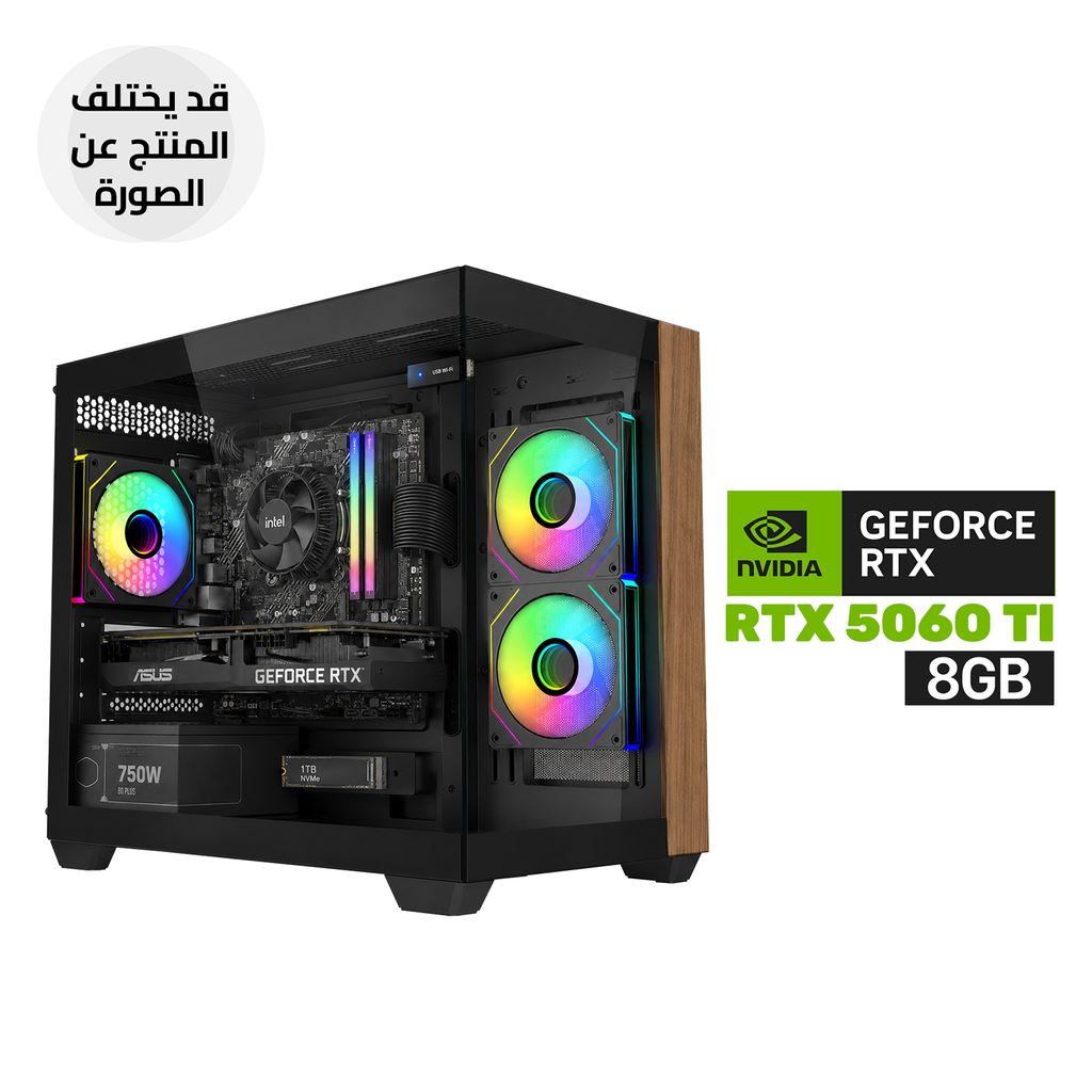 Gaming PC - Intel Core i5-14400F Processor, H610 DDR4 Motherboard, 16GB RAM DDR4, 1TB SSD NVMe, 750 WATT PSU, ASUS DUAL RTX 506O TI 8GB VGA, Cooler Master Elite 481 Wood Mini Tower Case with 3x Fans, USB Wi-Fi Adapter, Windows 11 Pro (License)