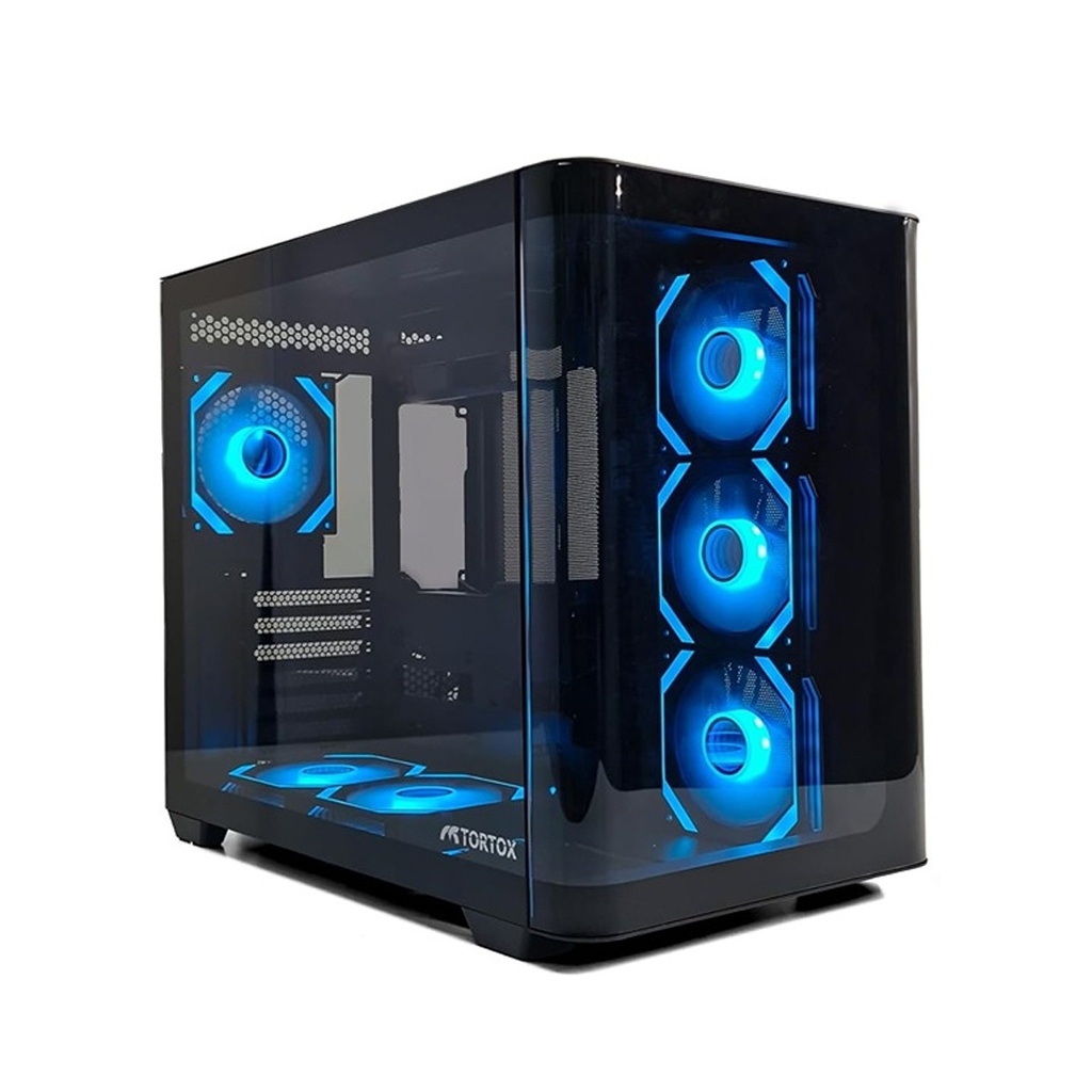 [CURVO-B] Tortox Curvo Mid Tower Two Panel Front & Left Side Tempered Glass Case with 7 ARGB Fans - Black