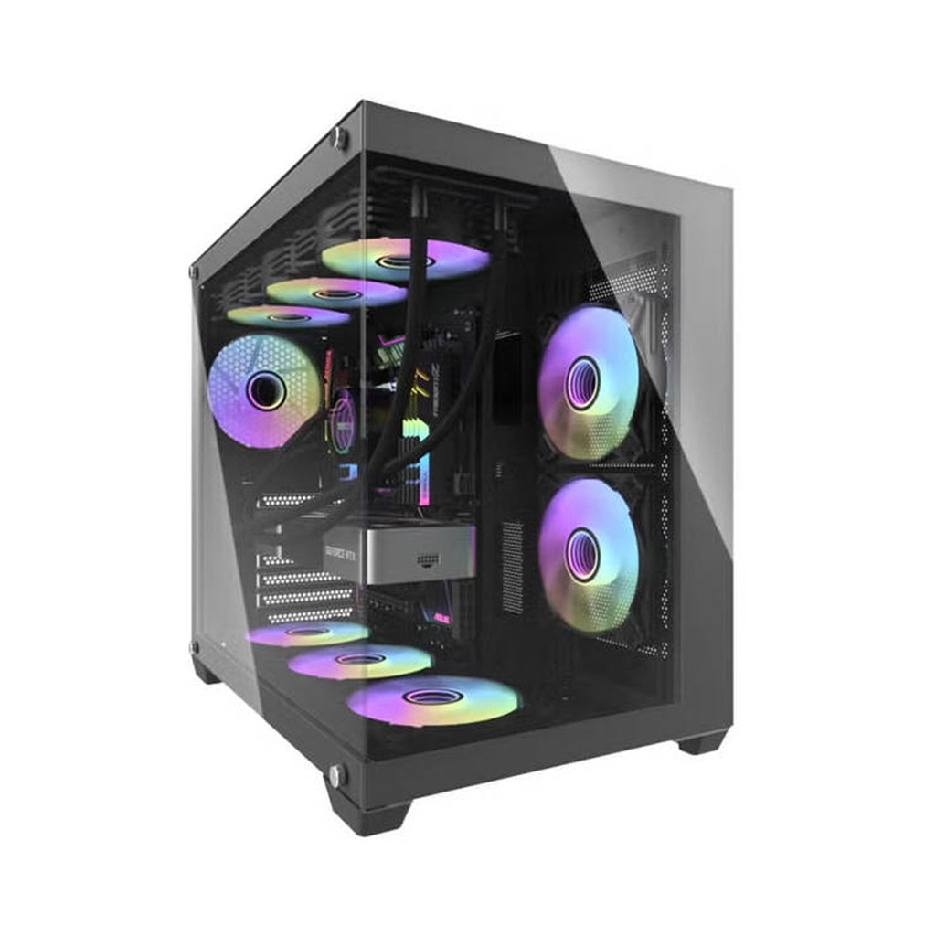 [DC-C285P-B] DarkFlash Aigo C285P V2 Mid Tower Two Panel Front & Left Side Tempered Glass Case with 7 ARGB Fans - Black