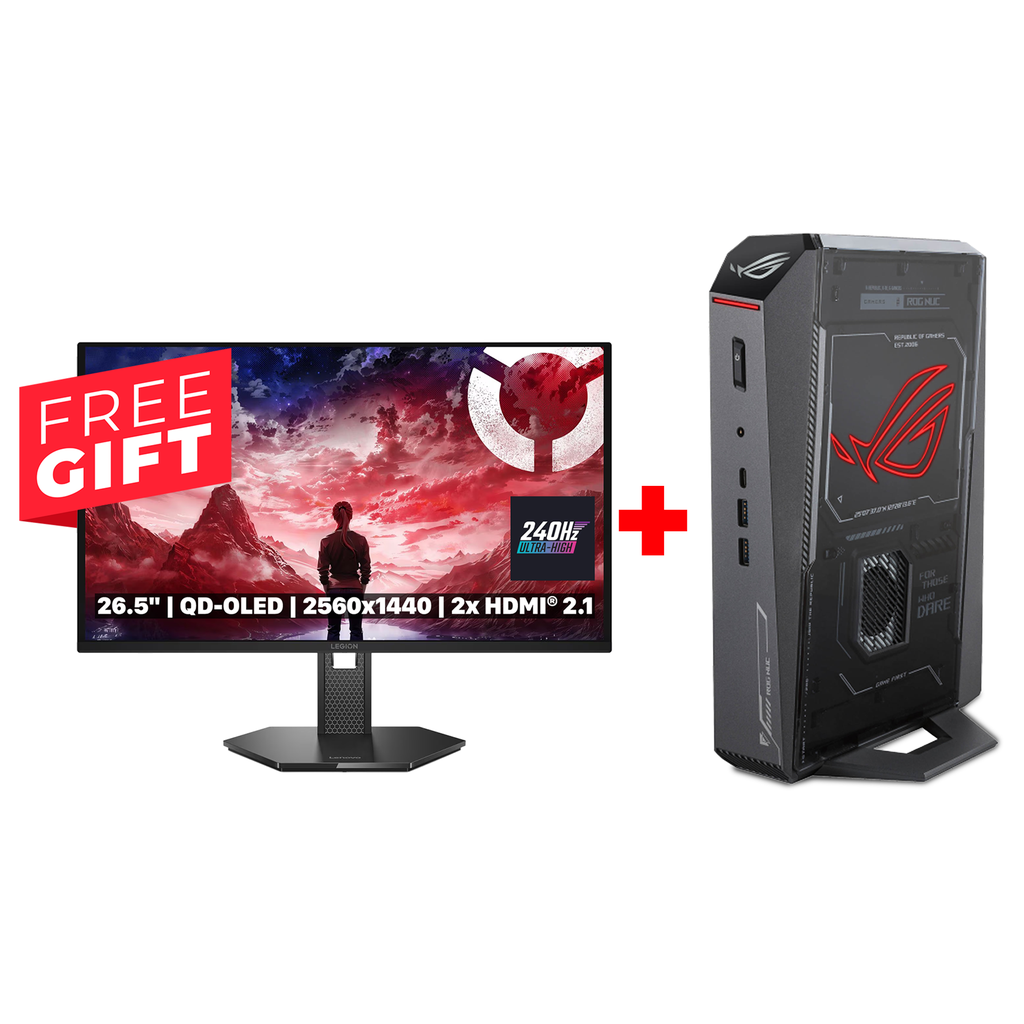 [90AS00I1-M00090] Asus ROG NUC 2025 Gaming Mini PC, Ultra 9275HX, 32GB RAM D5, 2TB SSD NVMe, RTX 5080 16GB VGA, Wi-Fi 7+ Bluetooth 5.4, Thunderbolt 4 & HDMI 2.1 Ports, Windows 11 Home) + Lenovo Legion 27Q-10 OLED Gaming Monitor, 240Hz Refresh Rate, 0.03ms, HDMI 2.1 Ports