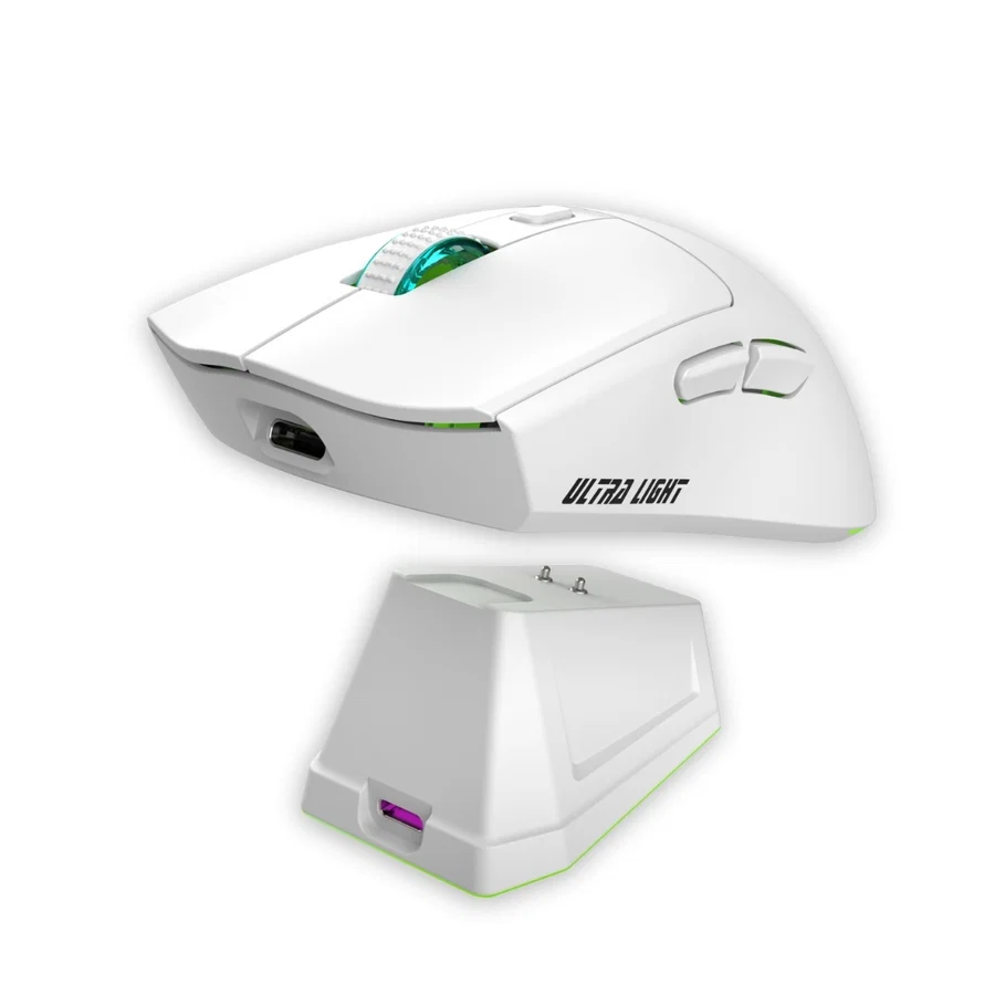 JEDEL WD139 Lightweight RGB Wireless Gaming Mouse with Magnetic Charging Dock (Black/White)