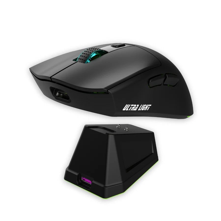JEDEL WD139 Lightweight RGB Wireless Gaming Mouse with Magnetic Charging Dock (Black/White)