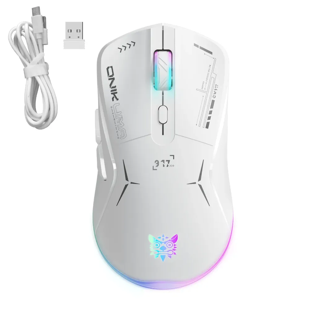 Onikuma CW917 Wireless Gaming Mouse, 4800 DPI Wired/Wireless Gamer Mouse, Dual-Mode Computer Mouse Rechargeable 6 Buttons Reliable Power Capacity and RGB Backlight for PC/Mac/Laptop