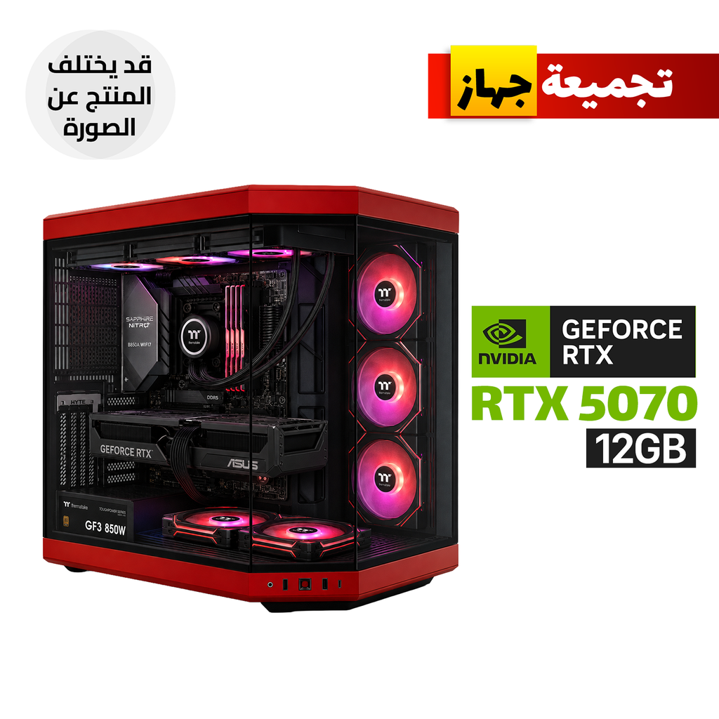 AMD RYZEN 7-9700X Processor, Sapphire Nitro+ AMD B850A WIFI7 DDR5 , 32GB RAM DDR5, 1TB SSD NVMe GEN-4, Asus Prime T1 GeForce RTX 5070 12GB, 850 WATT GOLD PSU, Thermaltake L360 Liquid Cooler, HYTE Y70 Mid Tower Case, 6x RGB Fans, Windows 11 Pro (License)