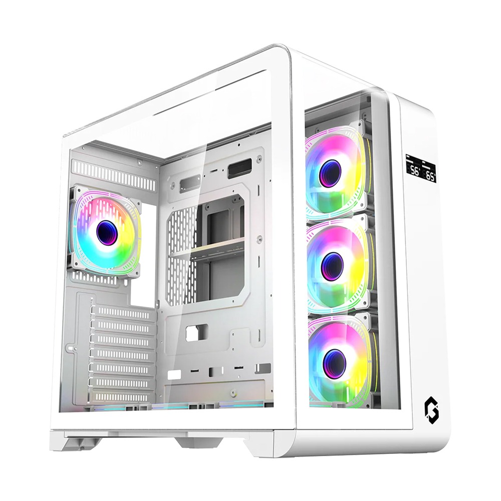 Gameon Infinity Series ARGB ATX Mid Tower Gaming PC Case - White (7 ARGB Fans Included)