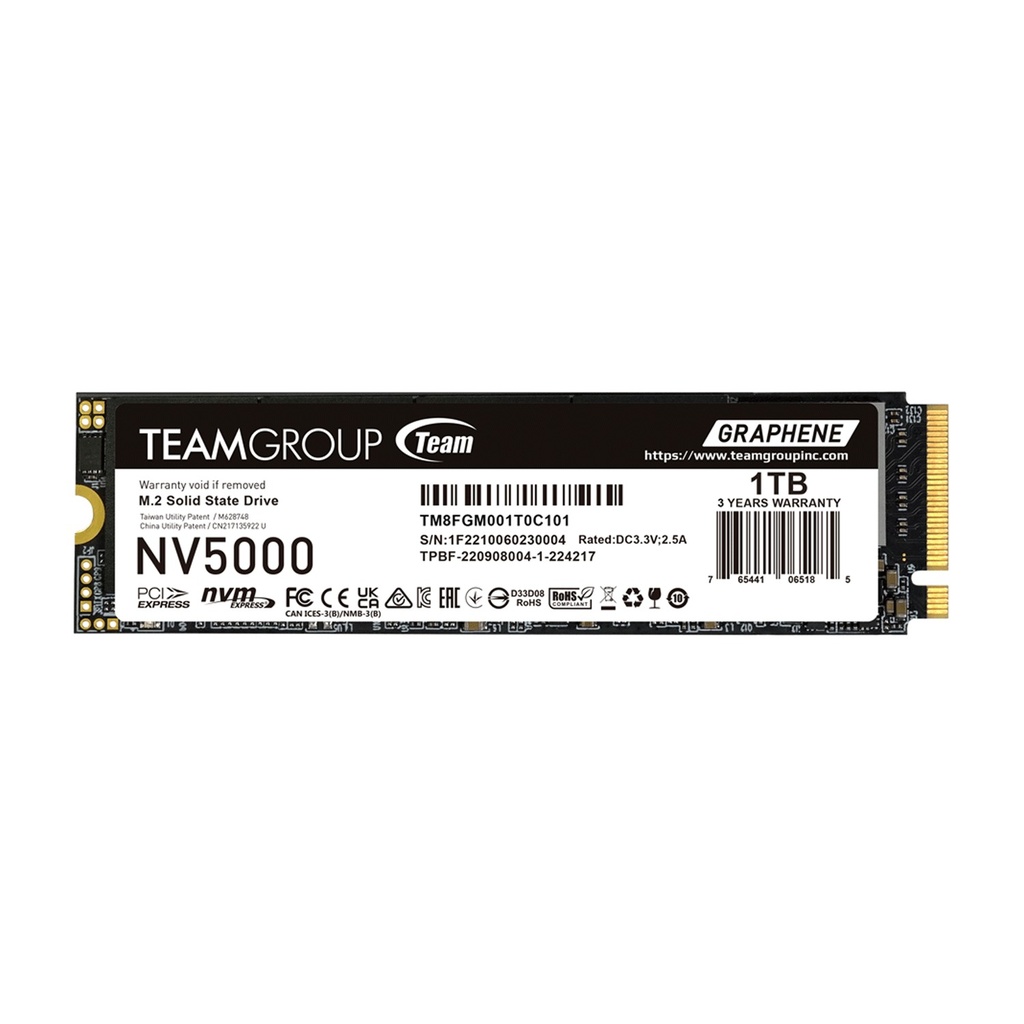 Team Group NV5000 M.2 2280 1TB PCIe 4.0 x4 with NVMe, Read/Write Speed up to 4500 / 1900MB/s