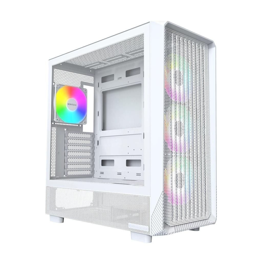 Montech X5 High Airflow ATX Mid-Tower PC Case With 4 ARGB Fans - White