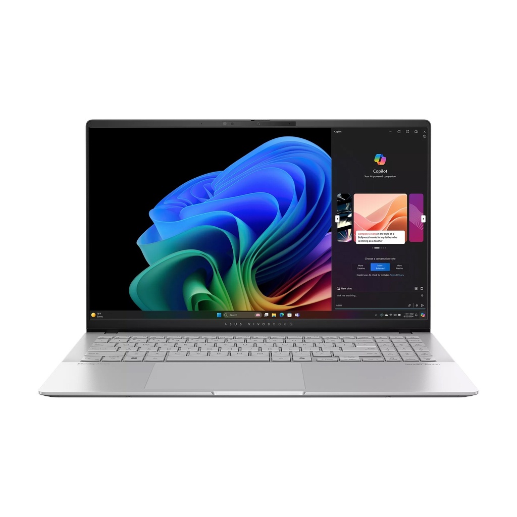 [90NB14Q2-M003W0] Asus Vivobook S15 S5507QA Laptop, Snapdragon X Plus X1P 42 100 Processor, 16GB RAM, 1TB SSD, Qualcomm Adreno GPU, 15.6" 3K OLED 120Hz Display, Backlit Keyboard, Windows 11 Home - Cool Silver
