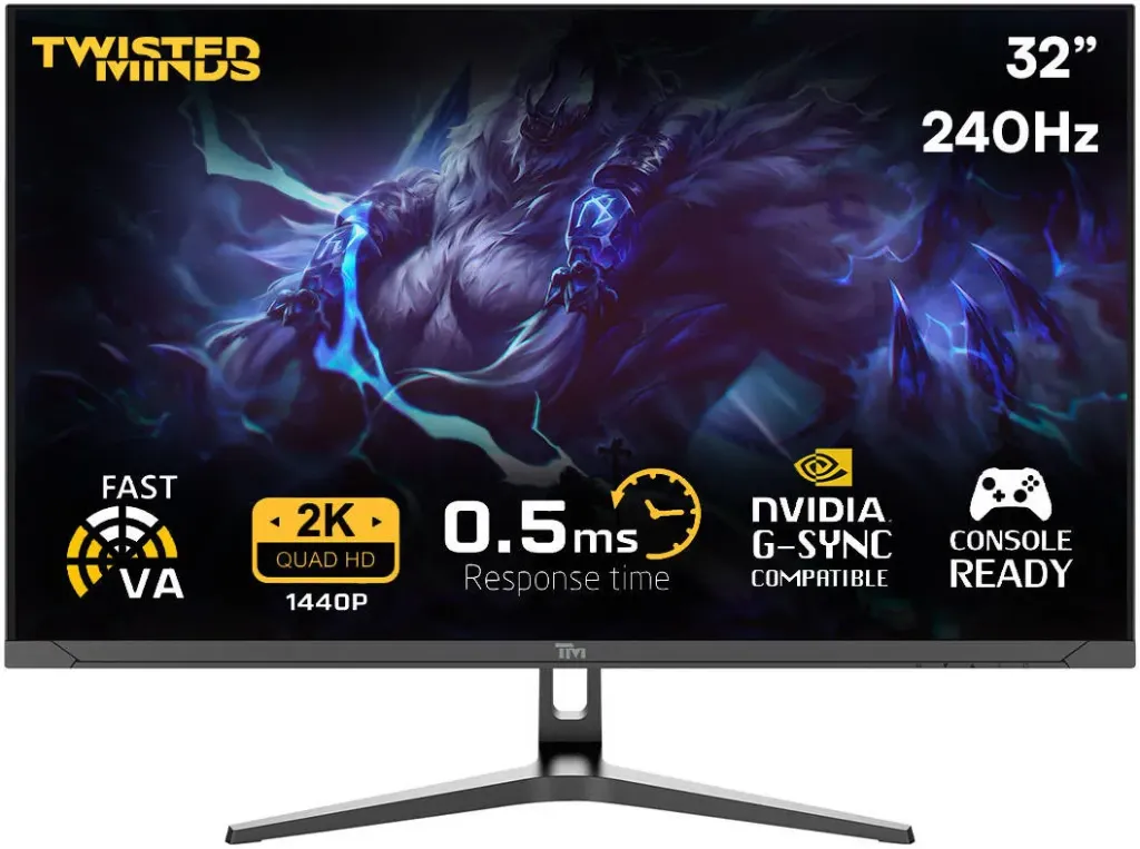 Twisted Minds 32" 2K QHD VA Display, 240Hz Refresh Rate, 0.5ms Response Time, NVIDIA G-Sync Compatible, 16.7M Colors, Black | TM32QHD240VA Supreme Series Gaming Monitor