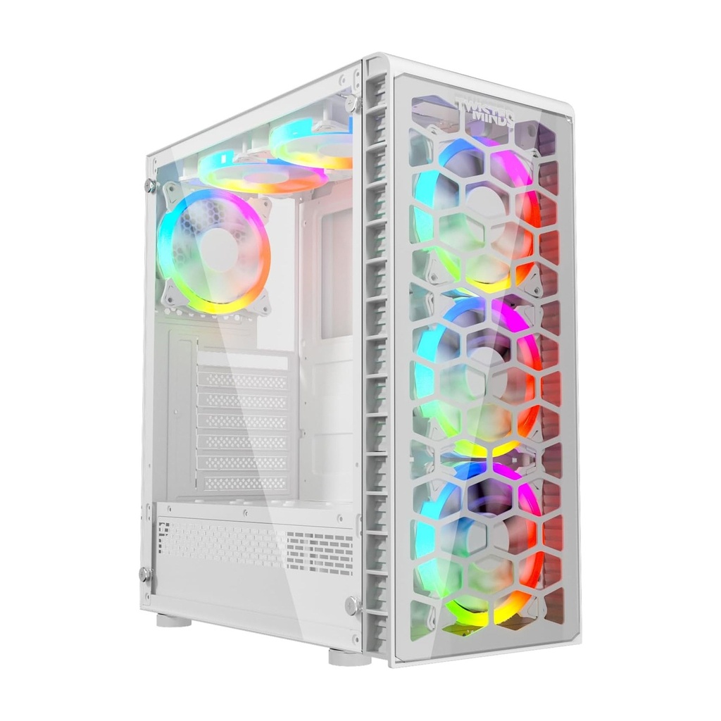 Twisted Minds Killstreak-03 Mid Tower Two Panel Front & Left Side Tempered Glass Case with 4 RGB Fans - White