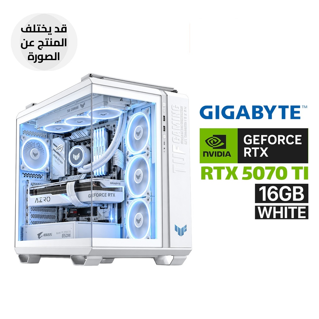 Gaming PC - RYZEN 7 9800X3D, ASUS ROG STRIX B850-G GAMING WIFI, 32GB D5 RAM, 2TB SSD NVMe, Gigabyte RTX 5070 Ti AERO OC 16G White, AORUS ELITE P850W 80+ Platinum PSU, ASUS TUF Gaming LC III 360 ARGB White, TUF Gaming GT502 Case White, Win 11 Pro (License)