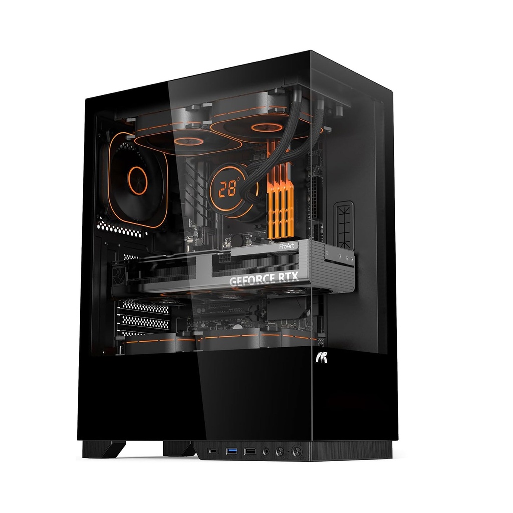 Tortox Nimbus E-ATX Fornt & Left Side Tempered Glass Case With 3 RGB Fans - Black