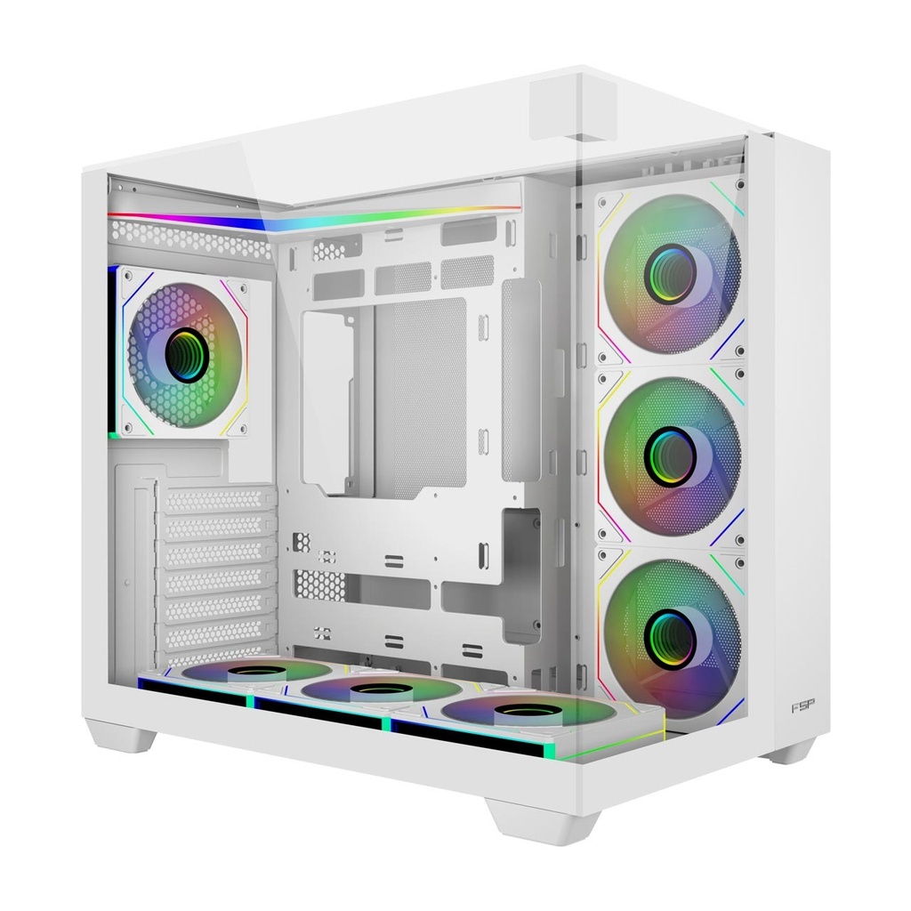 FSP M541 ATX Mid Tower Three Panel Front Top & Left Side Tempered Glass Case With 7 ARGB Fans - White