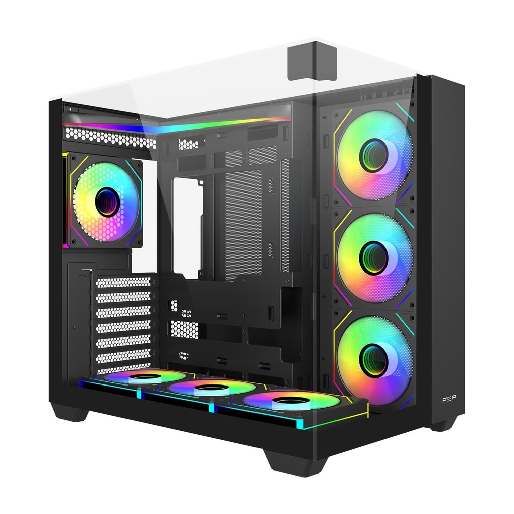 FSP M541 ATX Mid Tower Three Panel Front Top & Left Side Tempered Glass Case With 7 ARGB Fans - Black
