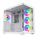FSP M341 ATX Mid Tower Dual Chamber Front & Left Side Tempered Glass Case With 7 ARGB Fans - White